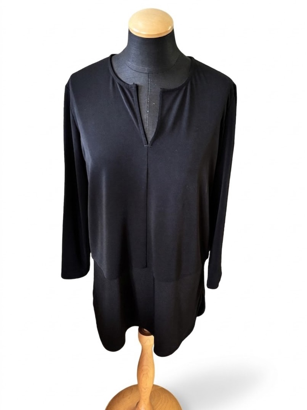 Lauren Ralph Lauren Black Long Sleeve Split Neck Tunic Top Blouse Size M